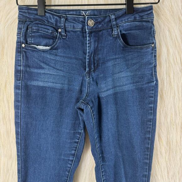 Versace V 1969 Skinny Raw Hem Jeans Women's Mid Rise Med Wash Distressed 26 - Picture 2 of 8